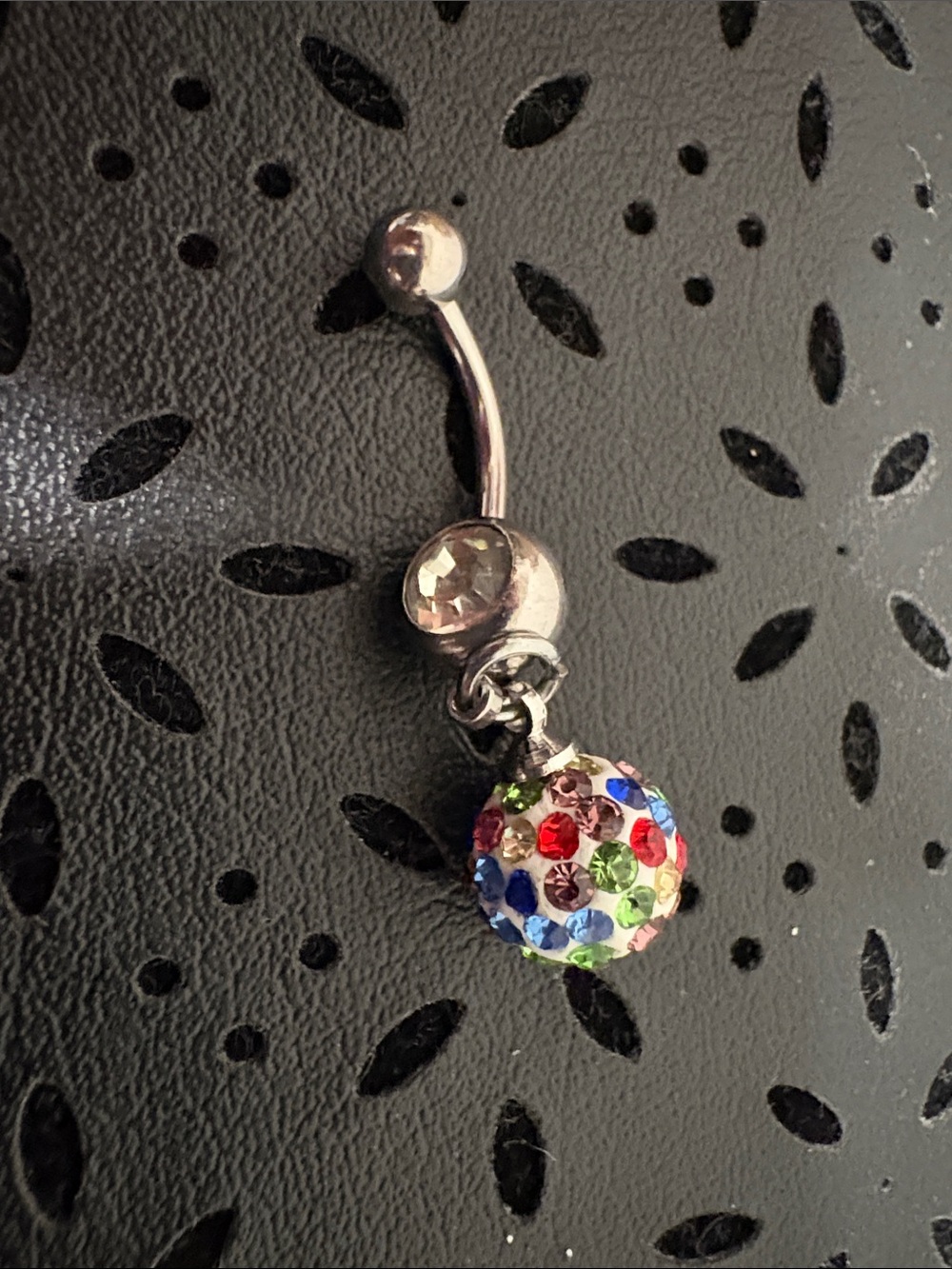 Multi-Color Crystal Dangle Belly Button Ring - Picture 2 of 2